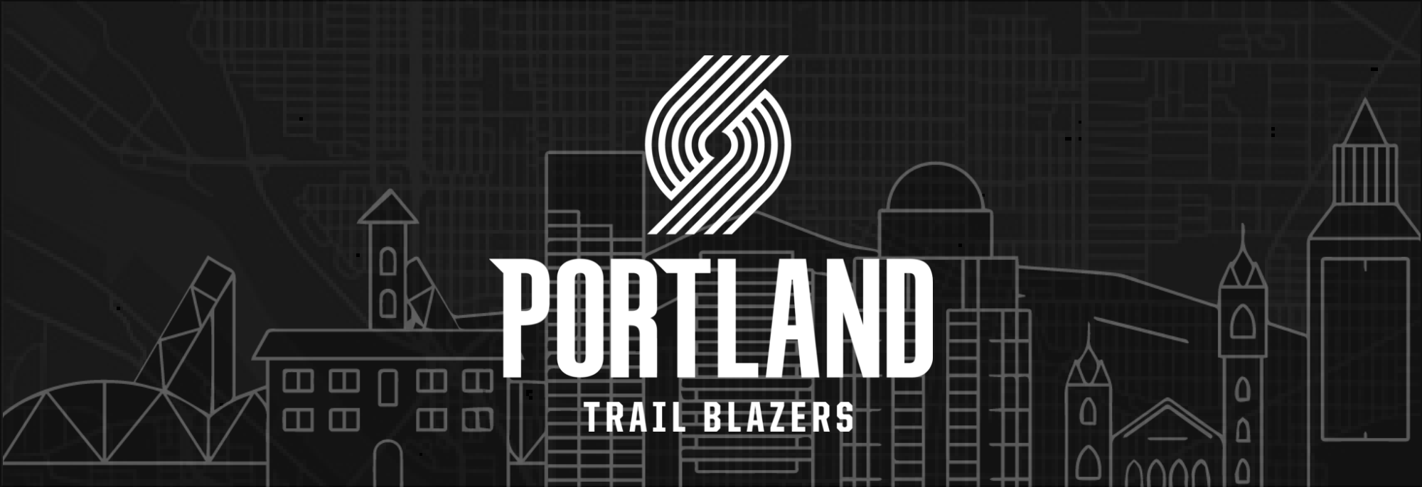 Portland Trail Blazers Logo with Background of Portland skyline.