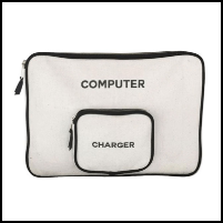 Laptop back with the word computer and charger on the front.