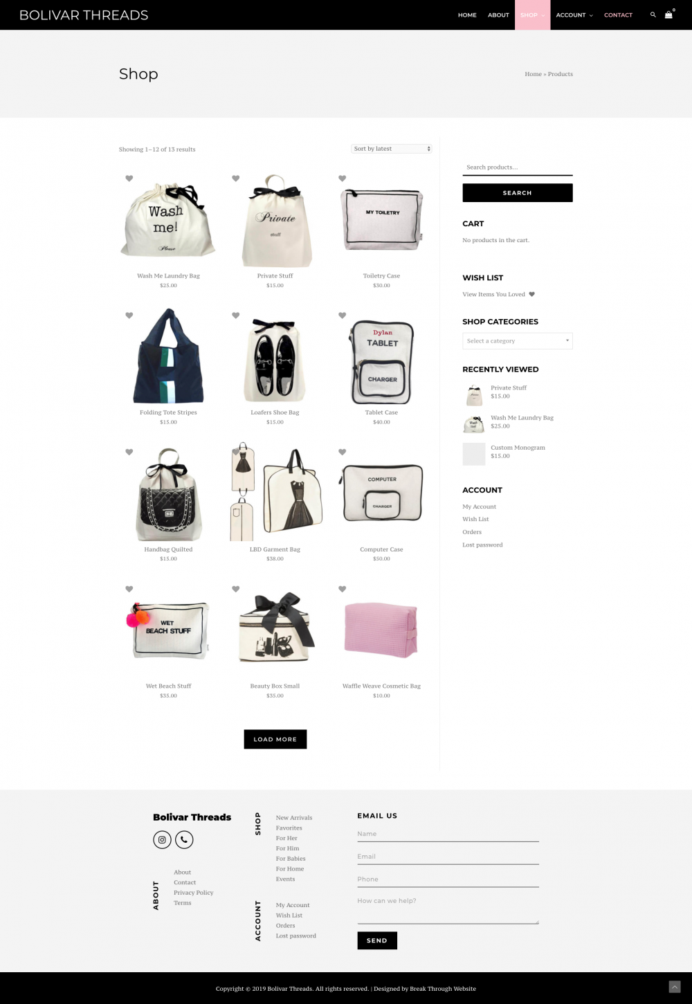 Bolivar Threads Shop page.