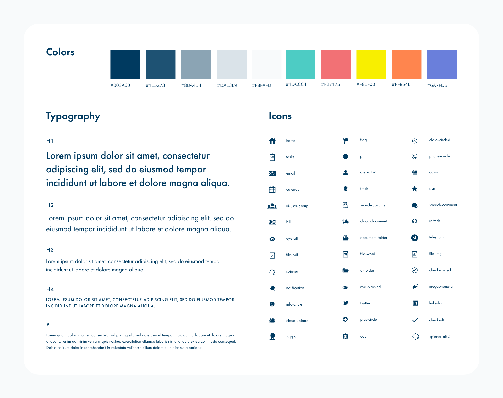 FileEvictions Style Guide focusing on Typography and Colors.