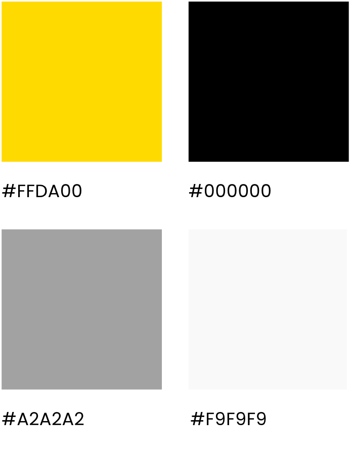 Screenshots of colors. Yellow, black, gray, and white.