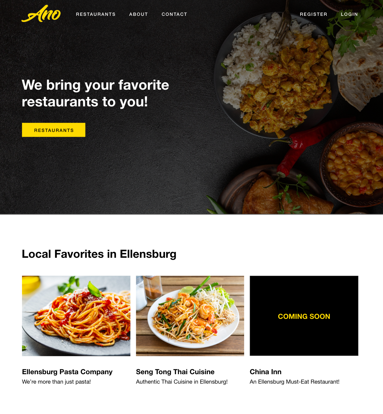 Ano Delivery home page.