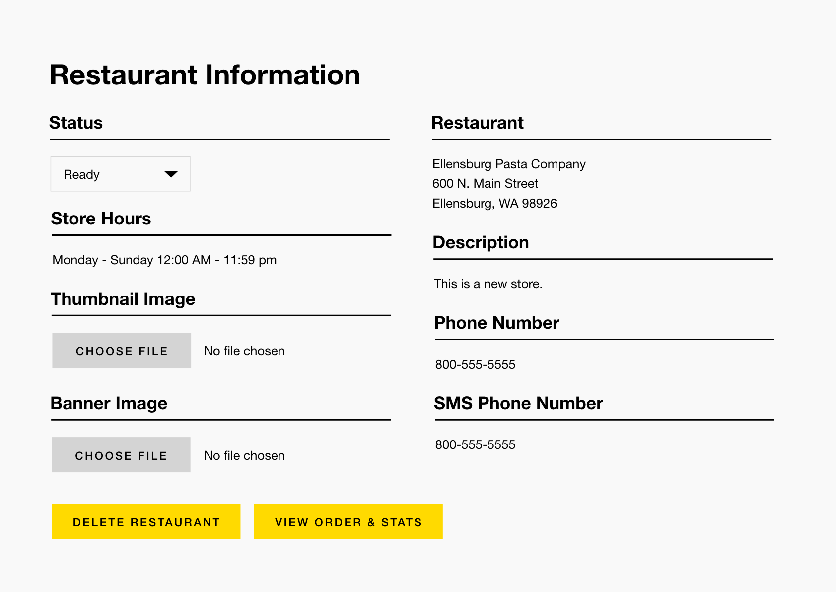 Ano Delivery edit restaurant section.