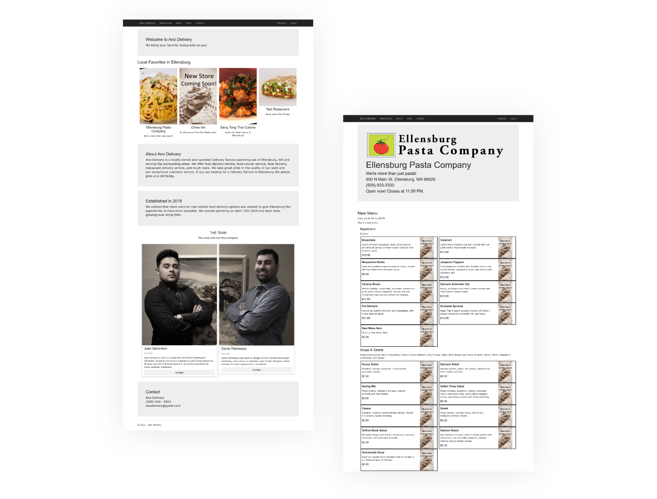Screenshots of original website structure.