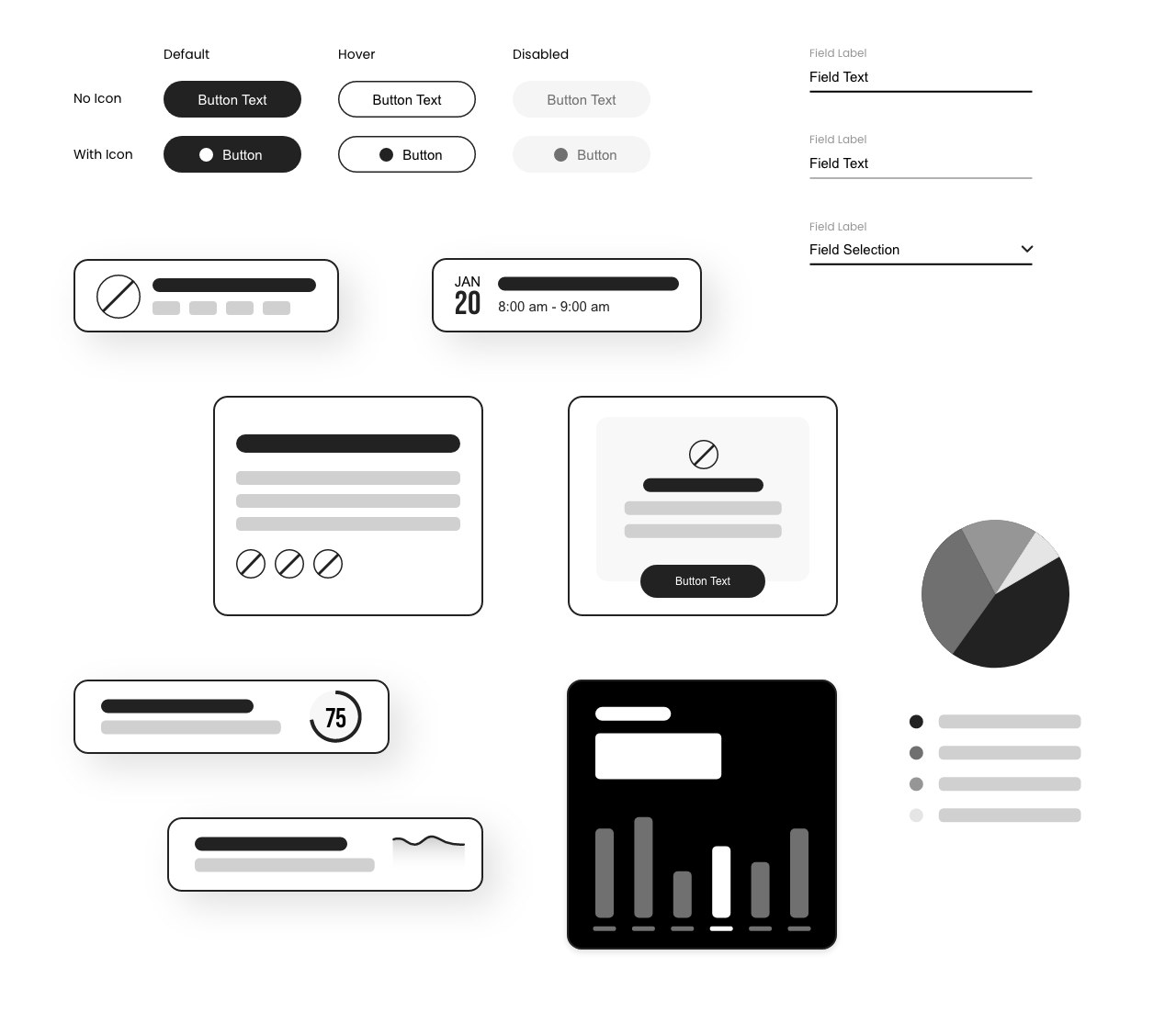 Wireframes of various components.
